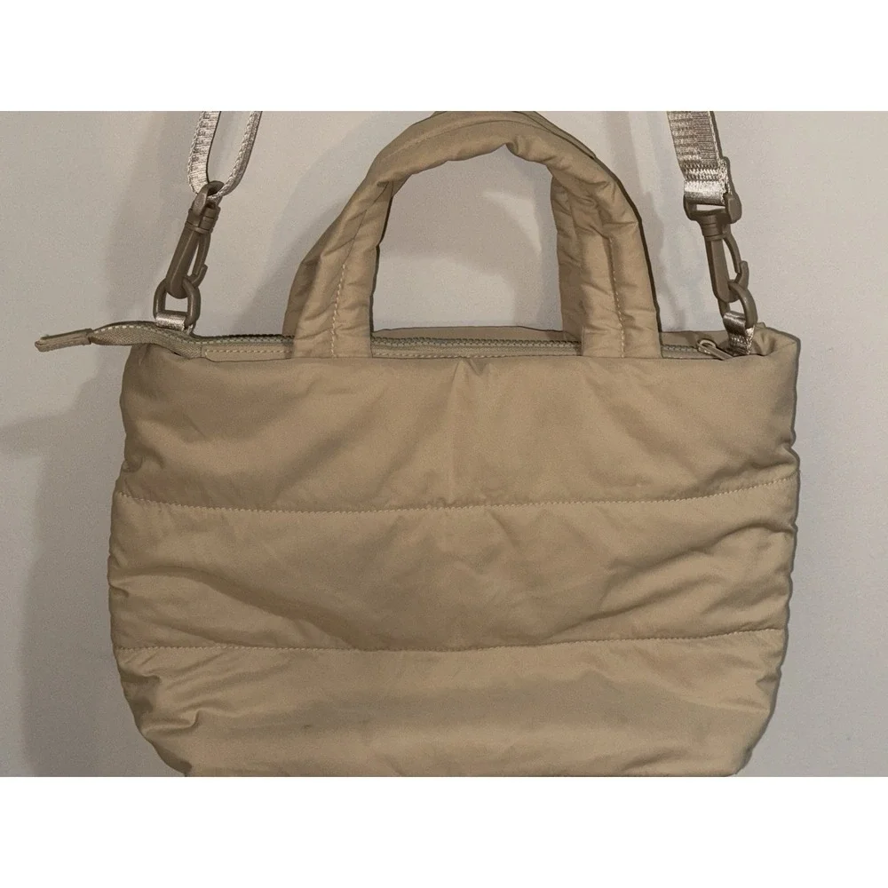 LOVEVOOK Women's Tan Small Quilted Puffer Tote Bag, Can Be Cross Body Purse